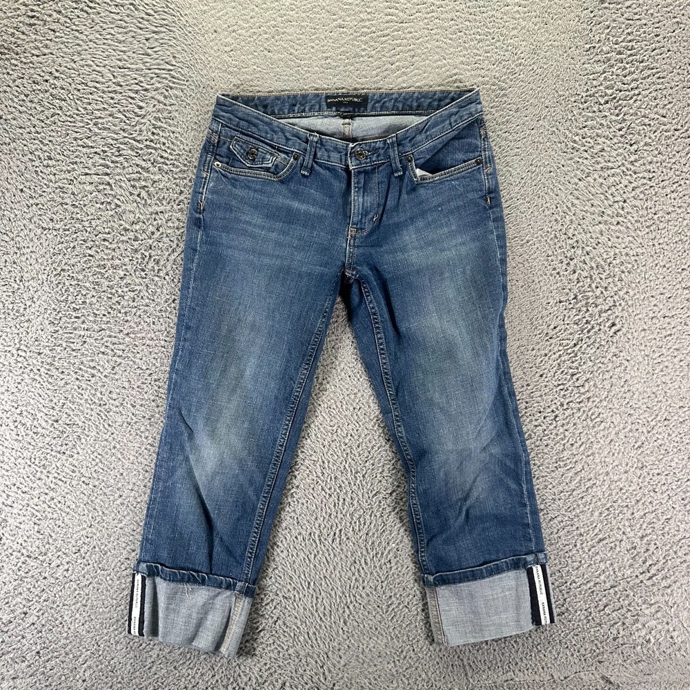 Banana Republic Jeans Womens 4 Blue Cotton Denim Straight Cropped Cuffed Stretch